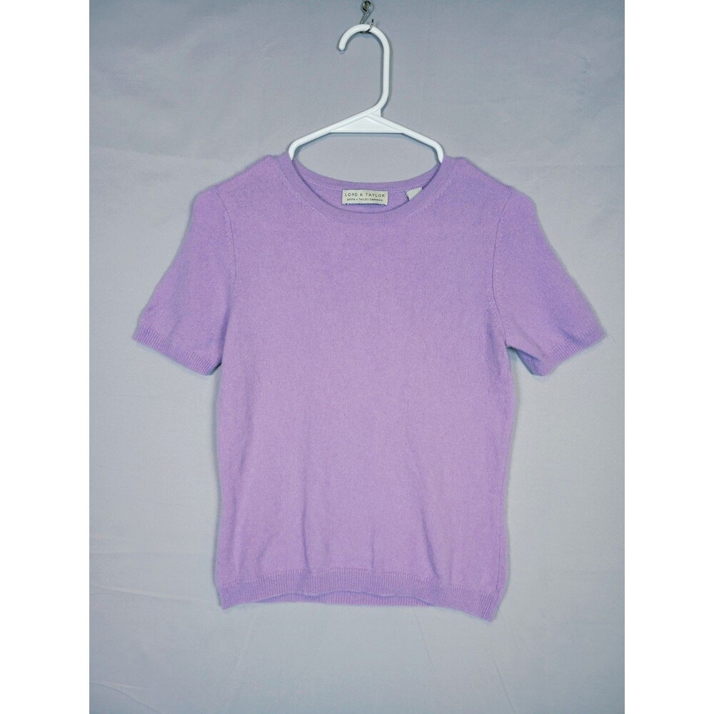 VTG Lord & Taylor 100% 2-Ply Cashmere Short Sleeve Sweater Petite Medium Purple